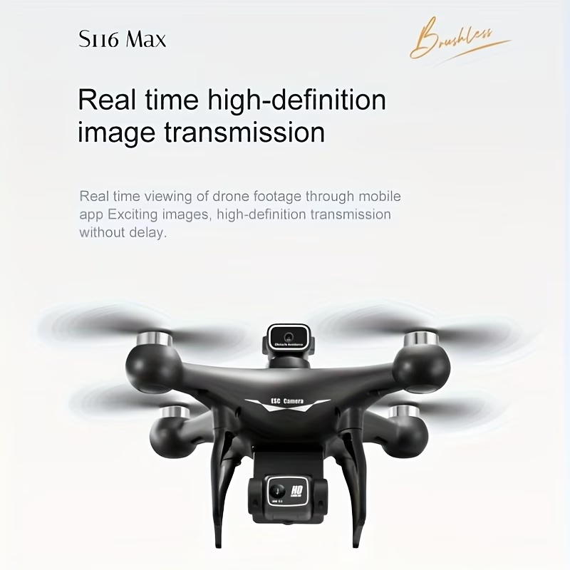 Drone Beacon Light - 新しいブラシレスモーター光学フローポジショニングドローンS116、内蔵電動調整可能カメラ90度調整可能 ° LEDナイトライト付きドローン、初心者に最適な完璧な玩具ギフト、大人に最適な玩具＆ギフト、バッテリー2個付き